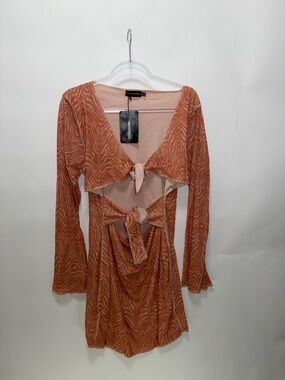 Rust Tie-Front Long Sleeve Mini Dress